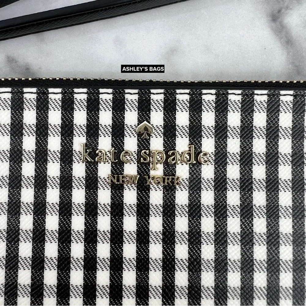 Kate Spade Lucy Jazzy Gingham Print Medium L-zip Wristlet Wallet